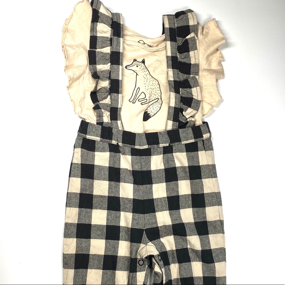 Plaid overall for toddler with a cute fox top!